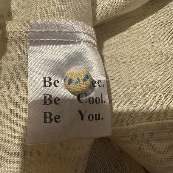 VRG GRL white yellow sleeveless linen top blouse size 6 front buttons back tie - Picture 5 of 8